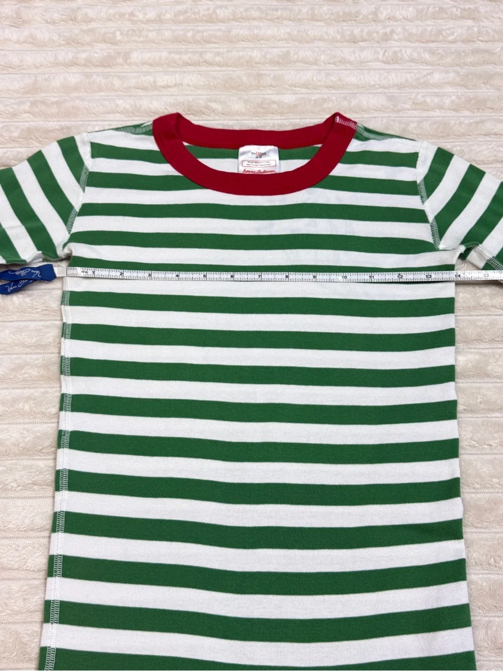 hanna Andersson: Kids Green / White Striped Long John Pajama Top, Size 12